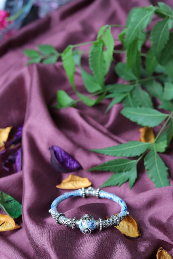 Silver Meenakari Work Kada- Size: 2.4 Openable in Sky Blue Color - Image 4