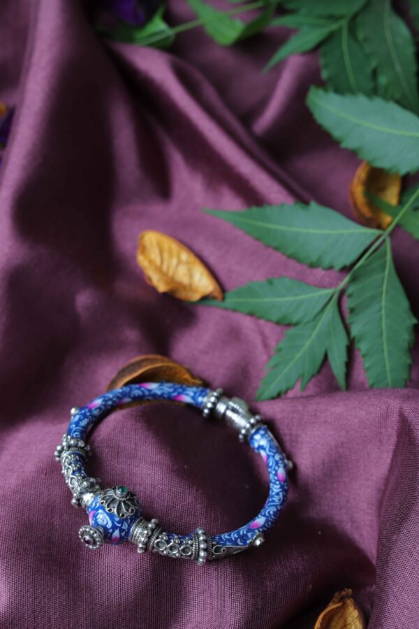 Silver Meenakari Work Kada- Size: 2.4 Openable in Electric Blue color