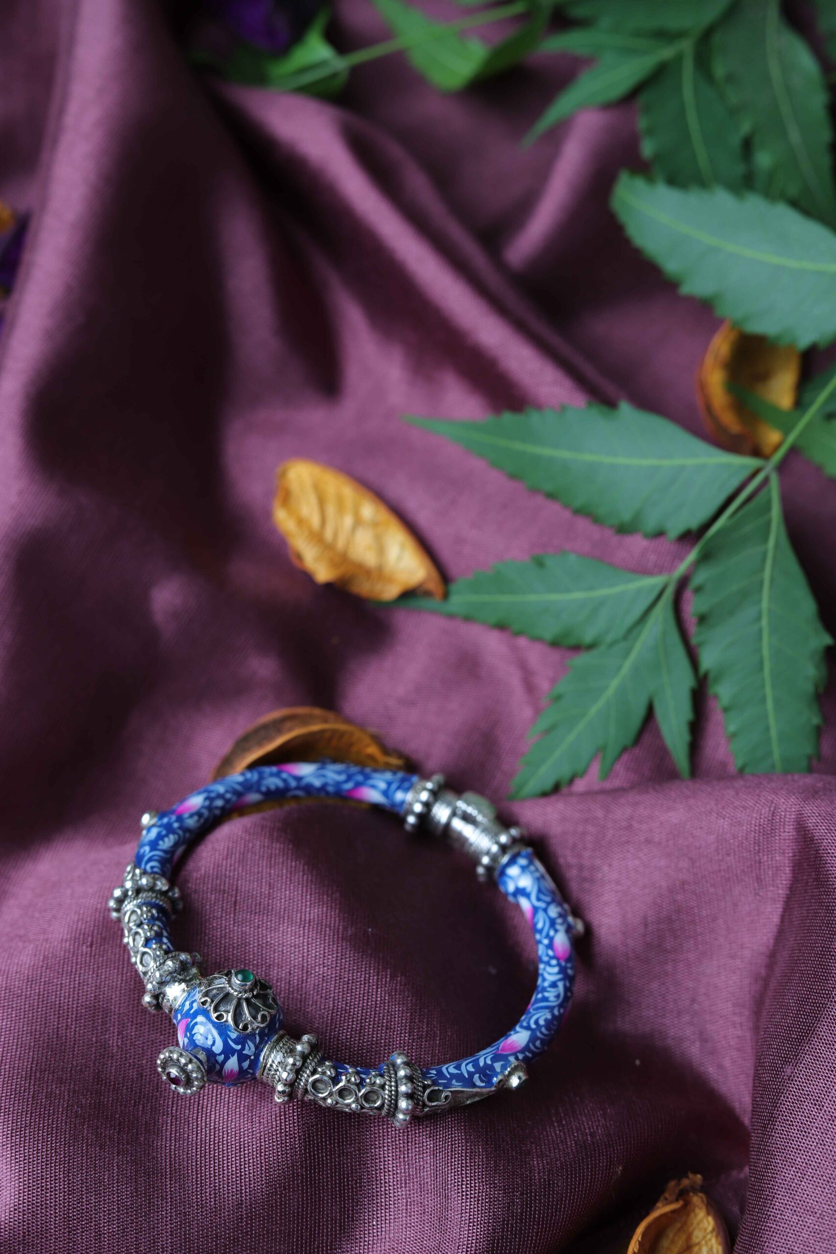 Silver Meenakari Work Kada- Size: 2.4 Openable in Electric Blue color