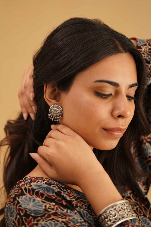 Silver Lotus Studs with Ghungroo