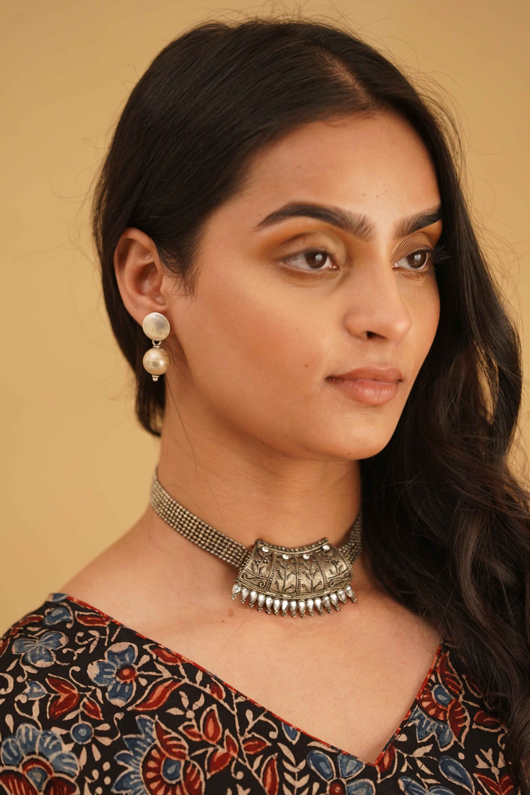 Silver Ball shaped hanging jhumki