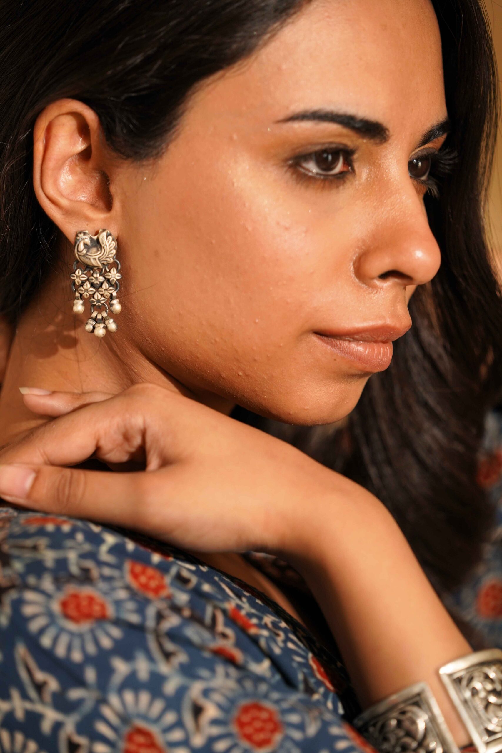 Silver Peacock Jaal Jhumki