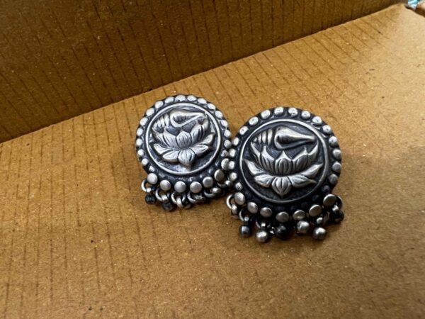 Silver Lotus Studs with Ghungroo - Image 2