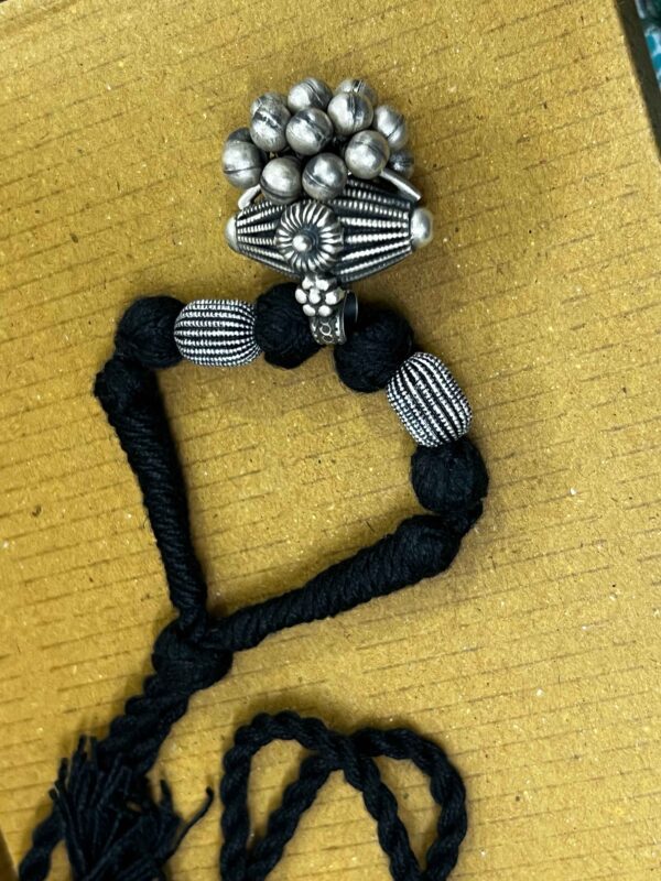 Silver Dhol Ghungroo pendant in Black Thread - Image 2