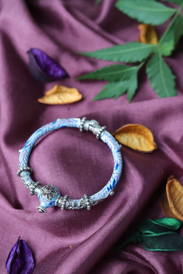 Silver Meenakari Work Kada- Size: 2.4 Openable in Sky Blue Color - Image 3