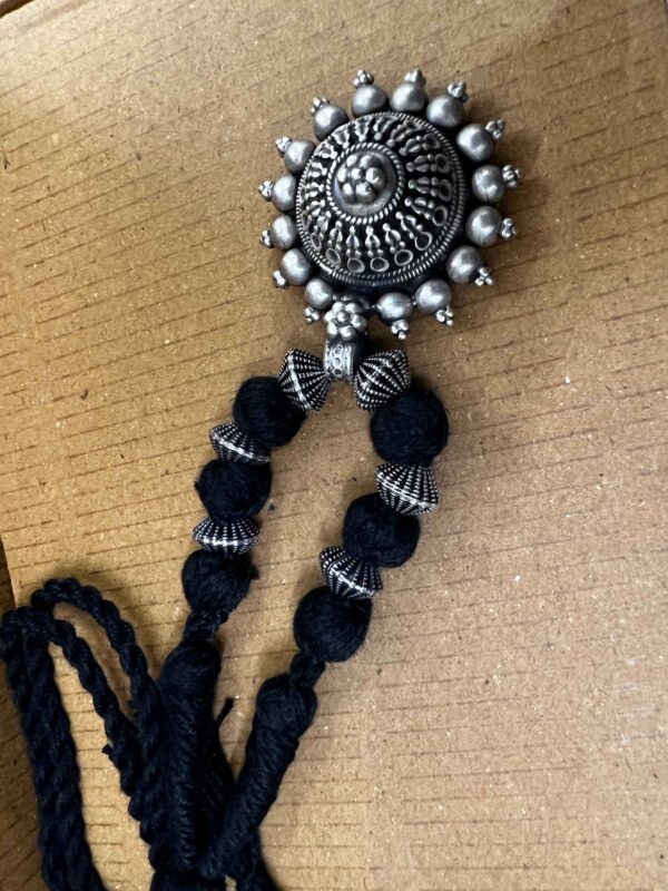 Silver Round Pendant in Black thread - Image 3