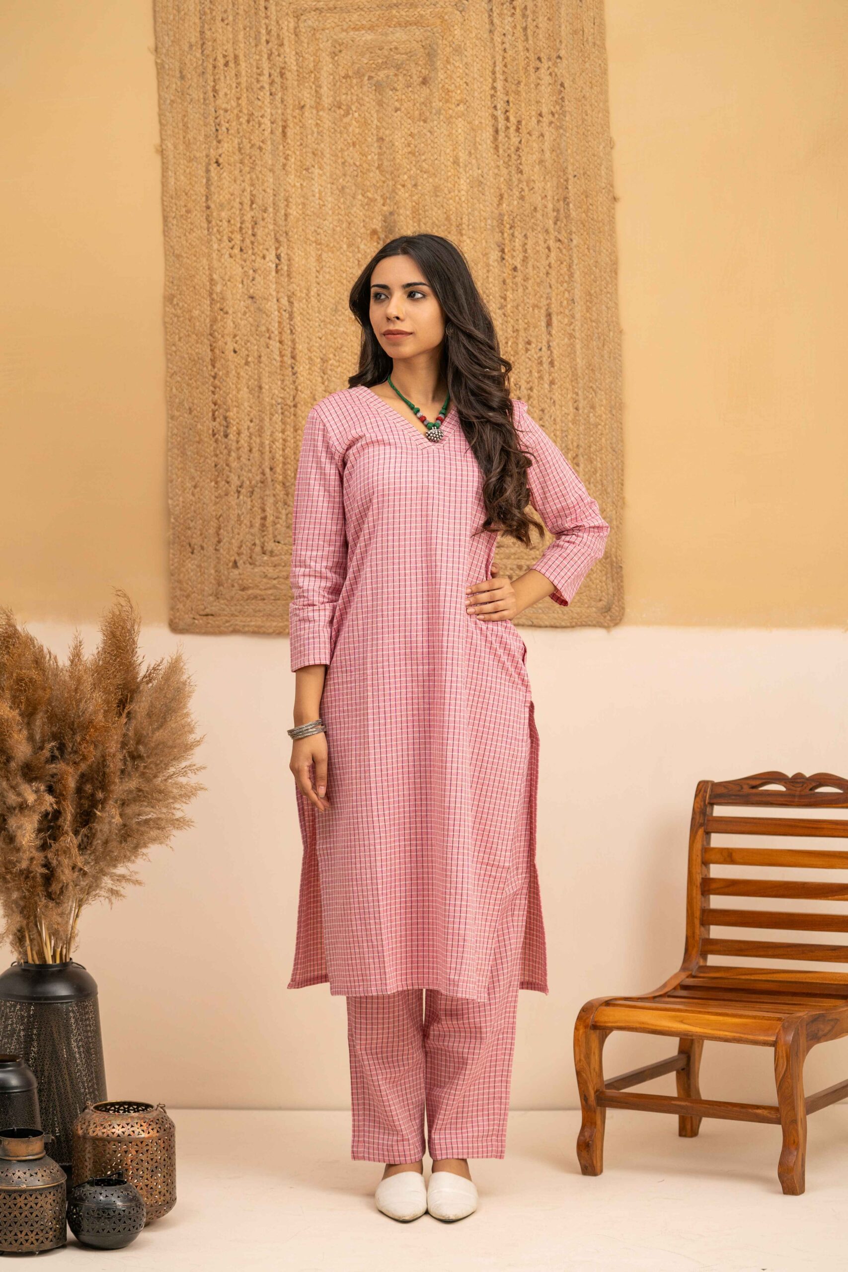 Hand woven cotton Kurta and Palazzo set