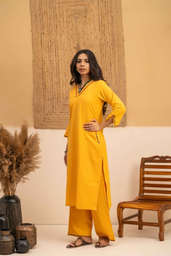 Hand embroidered Kurta and Palazzo set in Hand woven cotton - Image 2