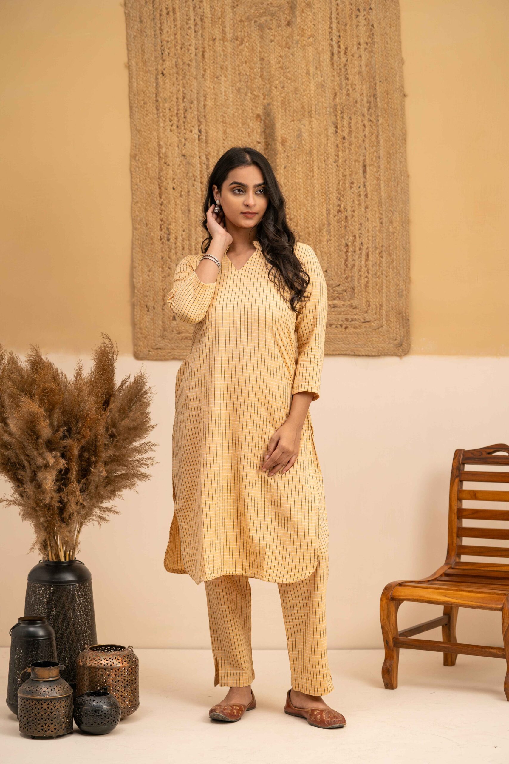 Hand woven cotton Kurta and Palazzo set