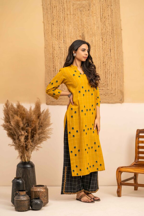 Hand embroidered Kurta and Palazzo set in Hand woven cotton