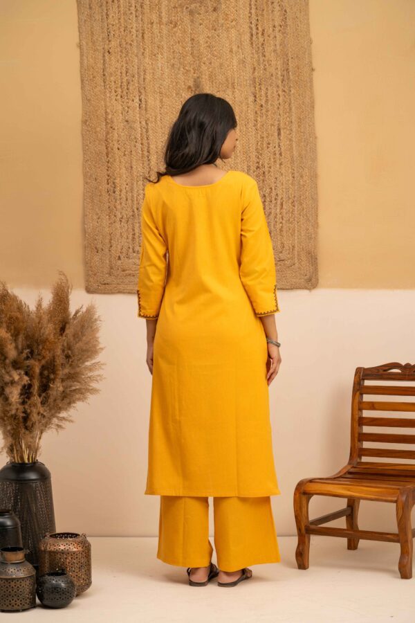 Hand embroidered Kurta and Palazzo set in Hand woven cotton - Image 4