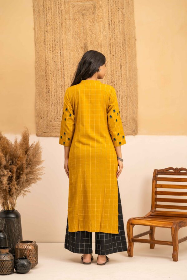 Hand embroidered Kurta and Palazzo set in Hand woven cotton - Image 4