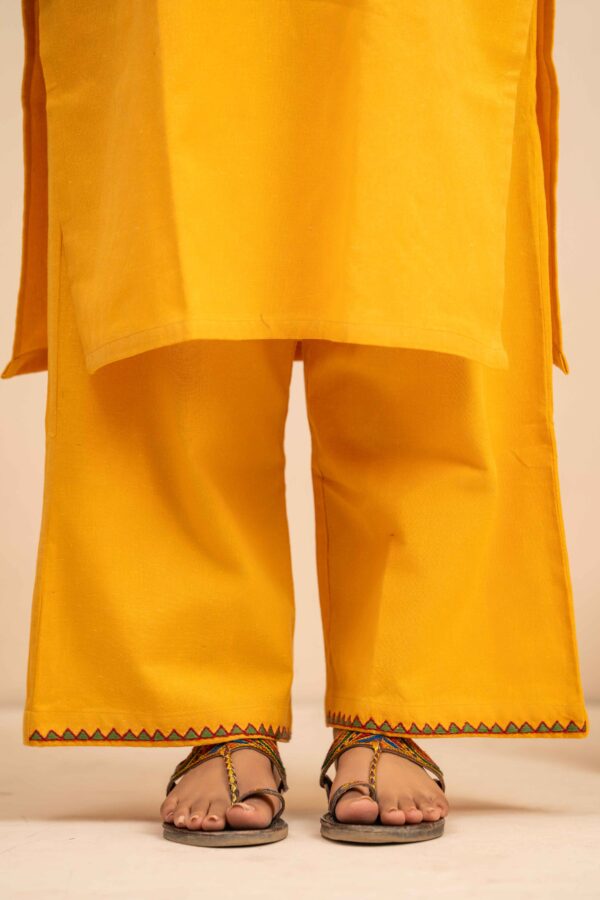 Hand embroidered Kurta and Palazzo set in Hand woven cotton - Image 5