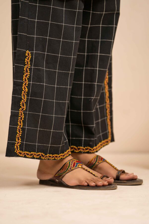 Hand embroidered Kurta and Palazzo set in Hand woven cotton - Image 7