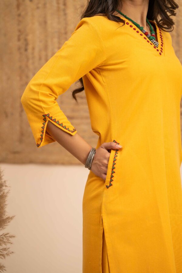 Hand embroidered Kurta and Palazzo set in Hand woven cotton - Image 7