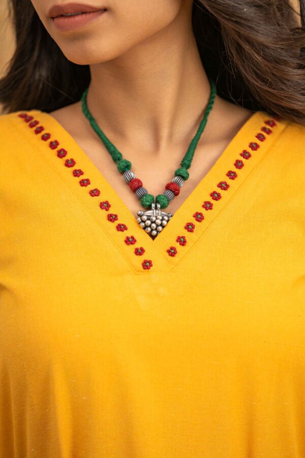 Hand embroidered Kurta and Palazzo set in Hand woven cotton - Image 8