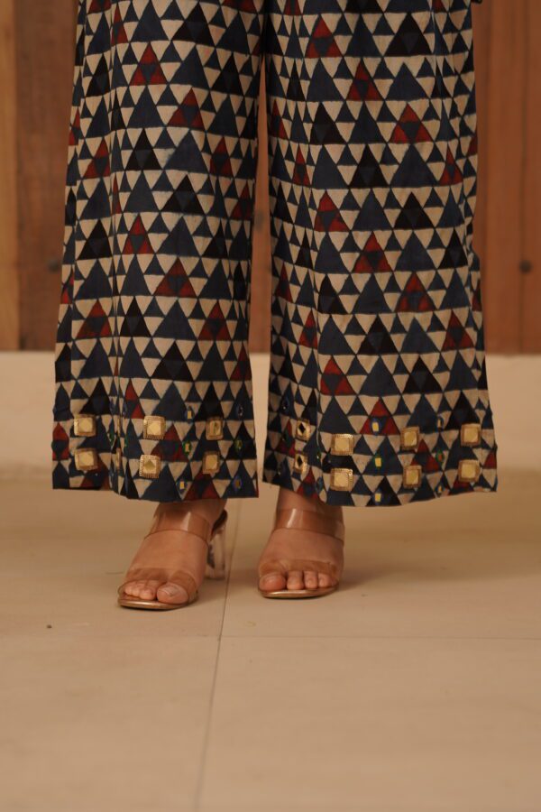 Indigo Blue Ajrakh Palazzo with mirror & thread hand embroidery in cotton fabric - Image 2