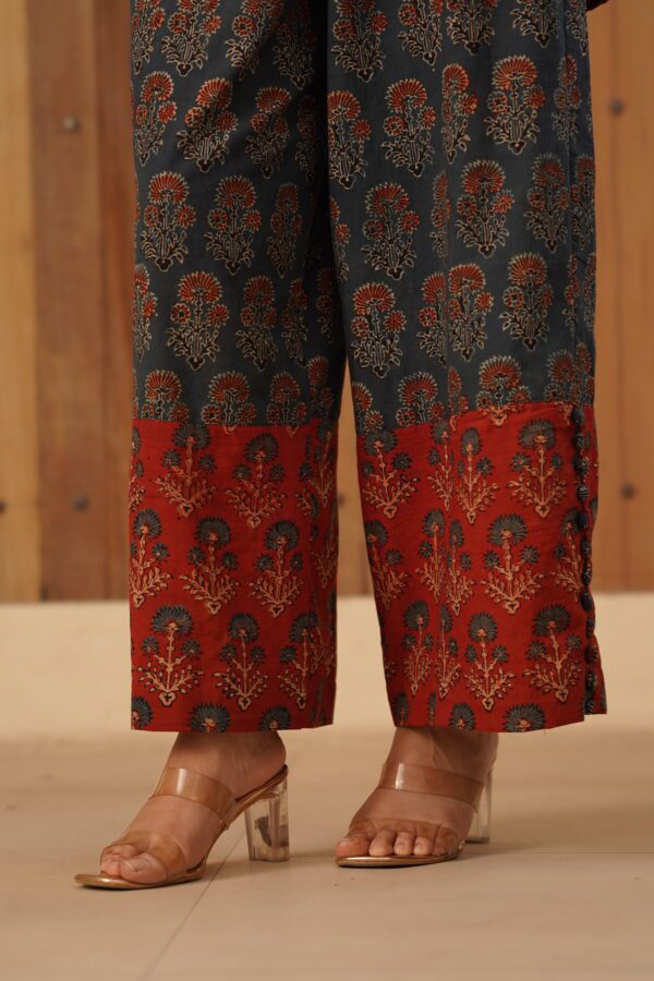 Indigo - Maroon Palazzo with fabric potli button detailing in cotton fabric - Image 2