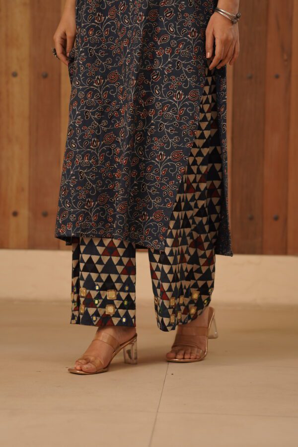 Indigo Blue Ajrakh Palazzo with mirror & thread hand embroidery in cotton fabric - Image 4