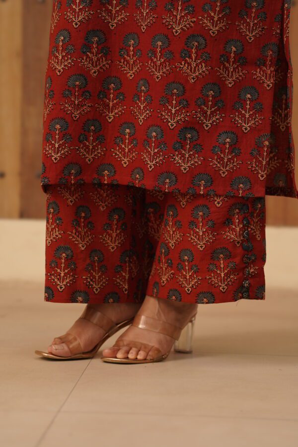 Indigo - Maroon Palazzo with fabric potli button detailing in cotton fabric - Image 3