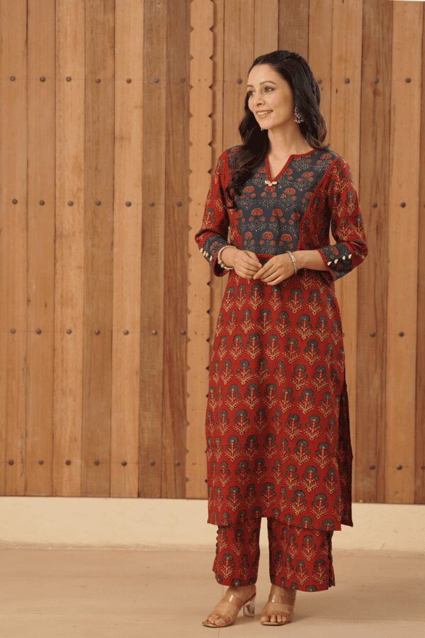 Indigo - Maroon Palazzo with fabric potli button detailing in cotton fabric