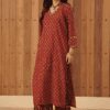 Maroon Ajrakh Palazzo with mirror & thread hand embroidery in Cotton Fabric