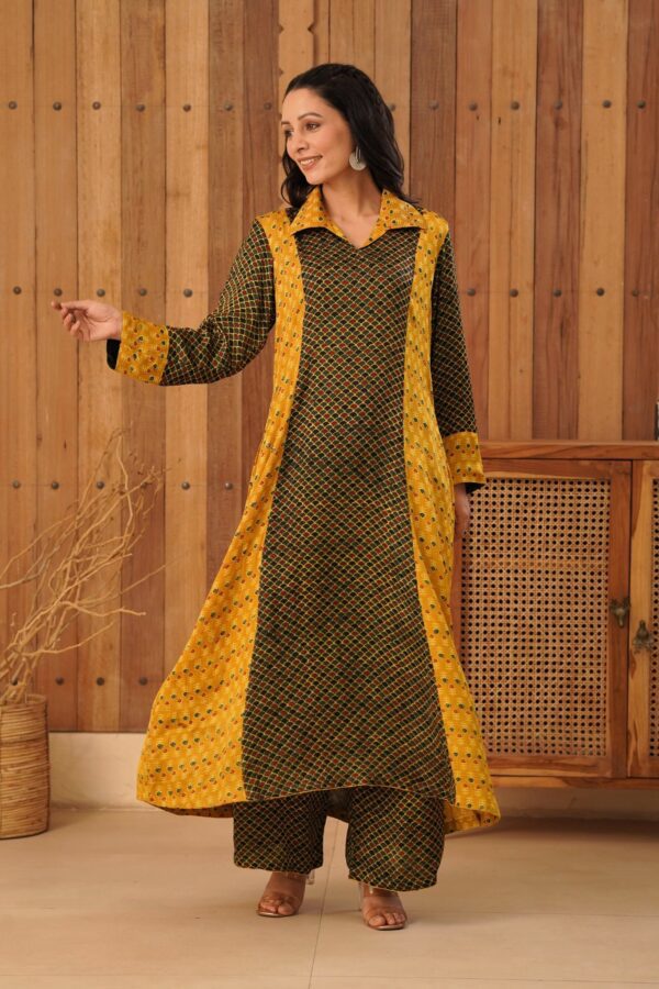 Ajrakh A-Line Kurta with Palazzo in Modal Fabric - Image 2