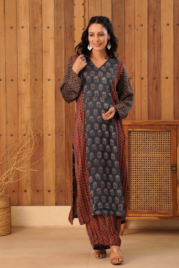 Ajrakh Straight Kurta with Palazzo in Modal Fabric