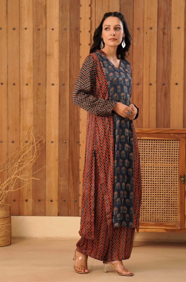 Ajrakh Straight Kurta with Palazzo in Modal Fabric - Image 3