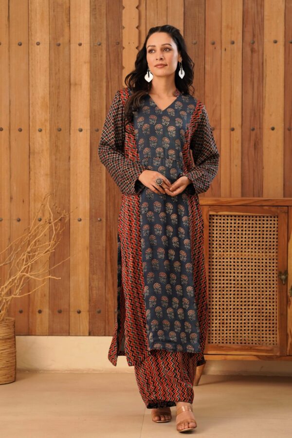 Ajrakh Straight Kurta with Palazzo in Modal Fabric - Image 4