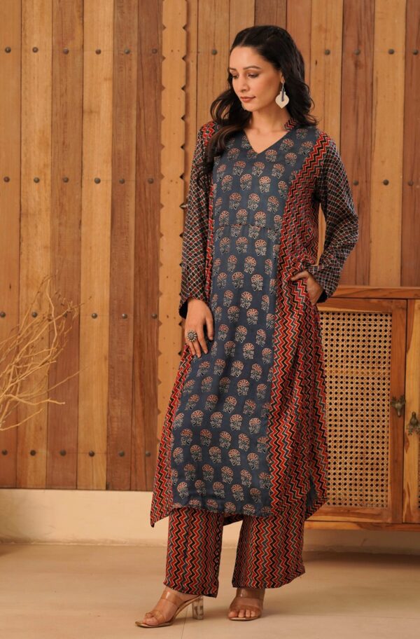 Ajrakh Straight Kurta with Palazzo in Modal Fabric - Image 5
