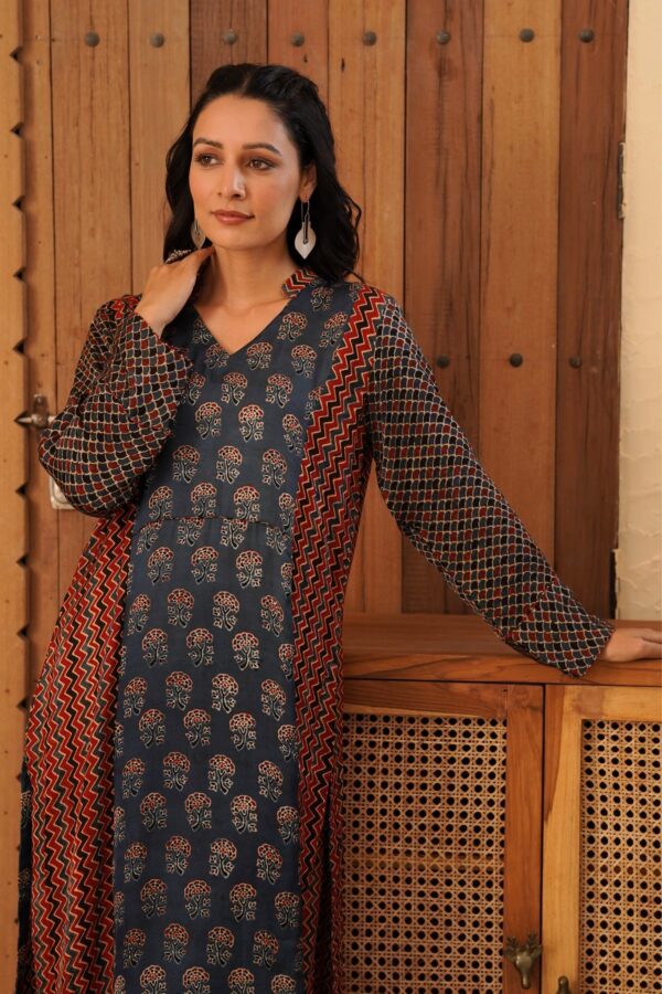 Ajrakh Straight Kurta with Palazzo in Modal Fabric - Image 6