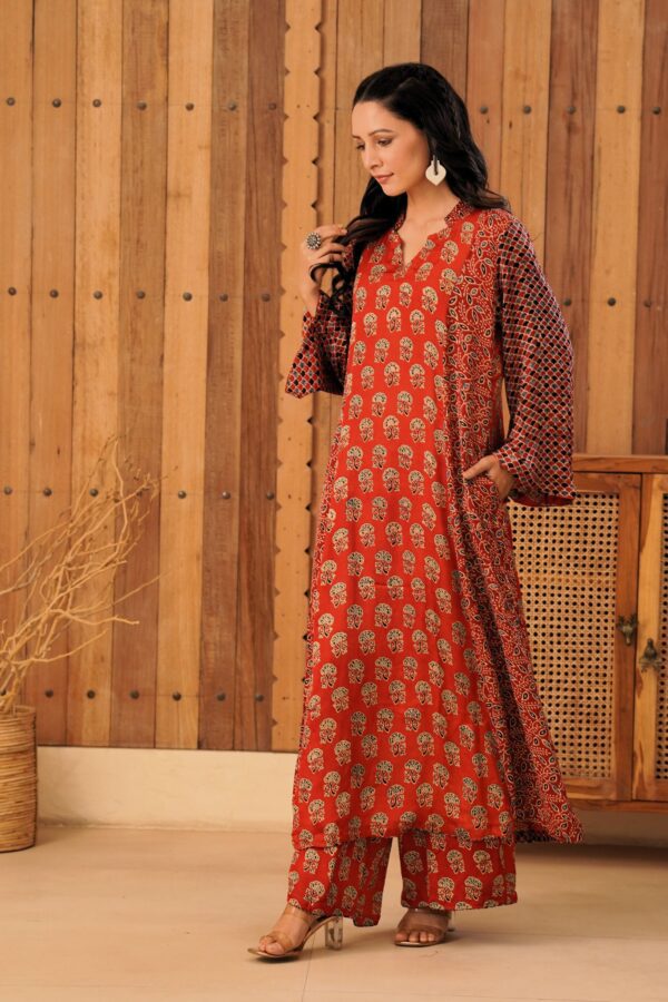 Ajrakh A-Line Kurta with Palazzo in Modal Fabric - Image 2