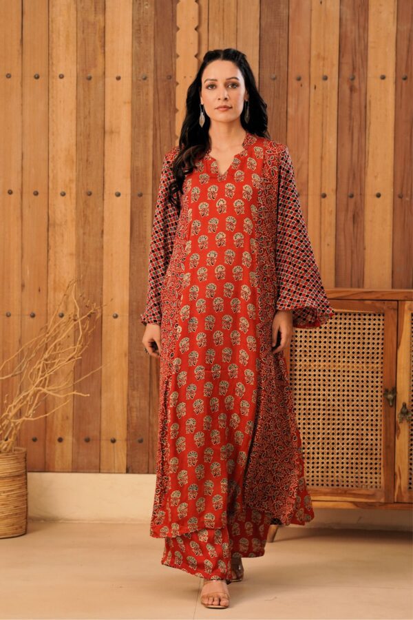 Ajrakh A-Line Kurta with Palazzo in Modal Fabric - Image 5