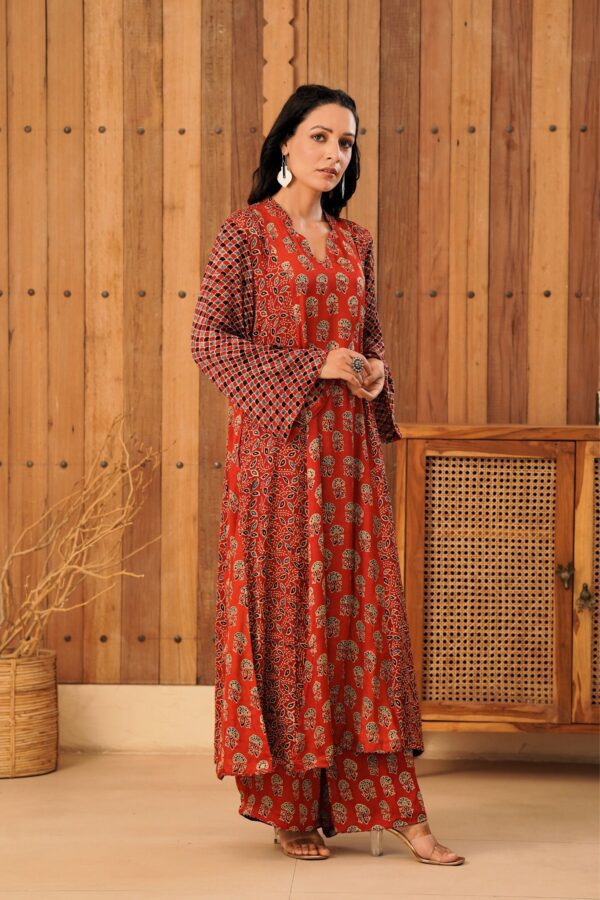 Ajrakh A-Line Kurta with Palazzo in Modal Fabric - Image 6