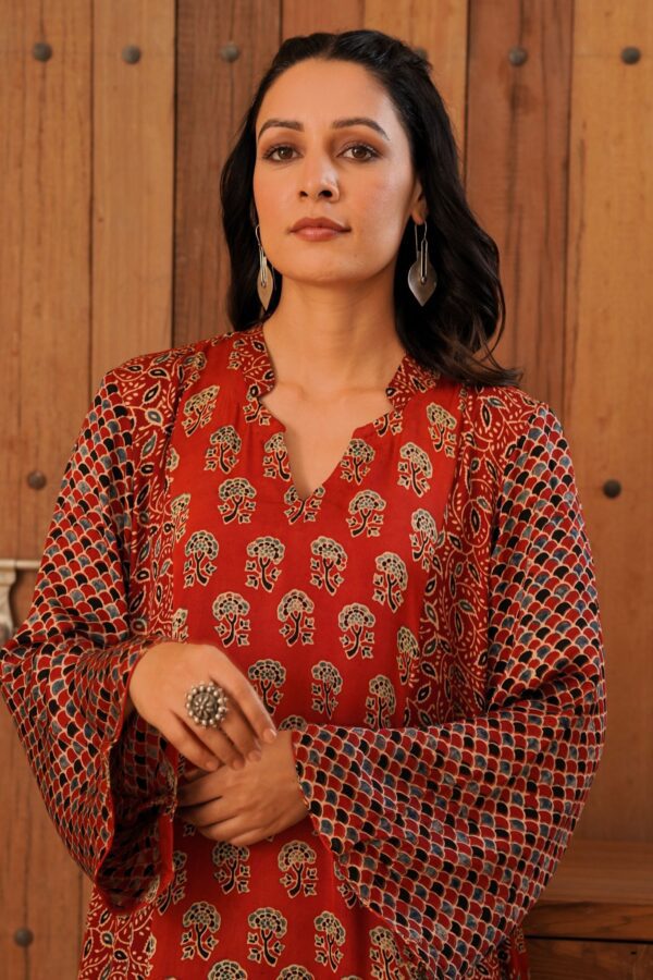 Ajrakh A-Line Kurta with Palazzo in Modal Fabric - Image 8