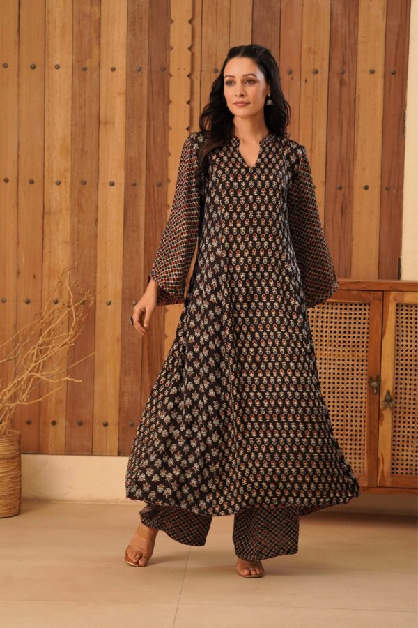 Ajrakh A-Line Kurta with Palazzo in Modal Fabric - Image 5