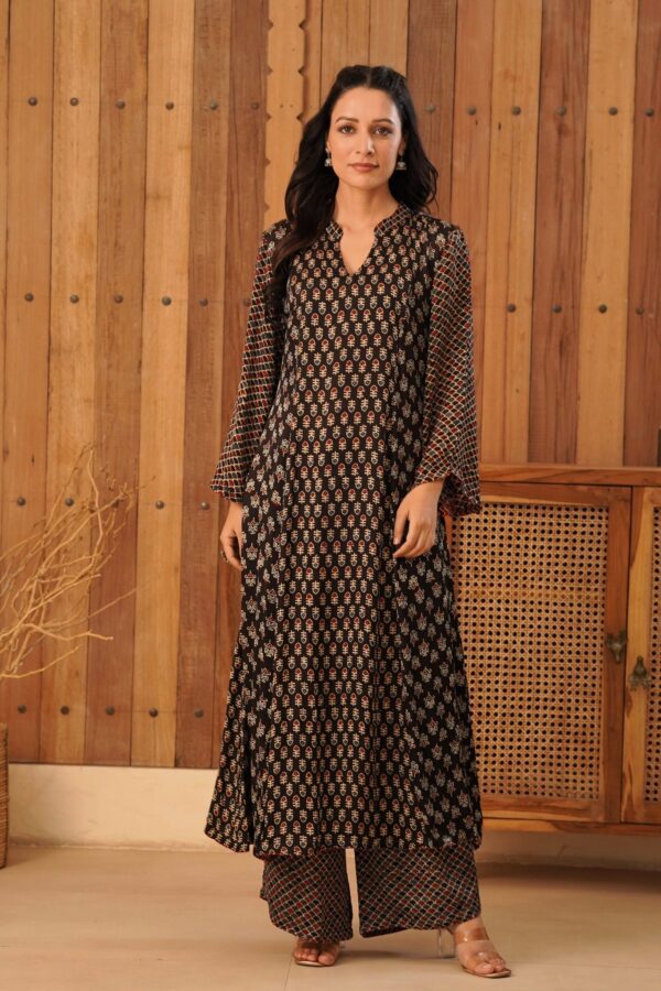 Ajrakh A-Line Kurta with Palazzo in Modal Fabric