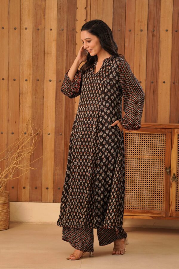 Ajrakh A-Line Kurta with Palazzo in Modal Fabric - Image 4