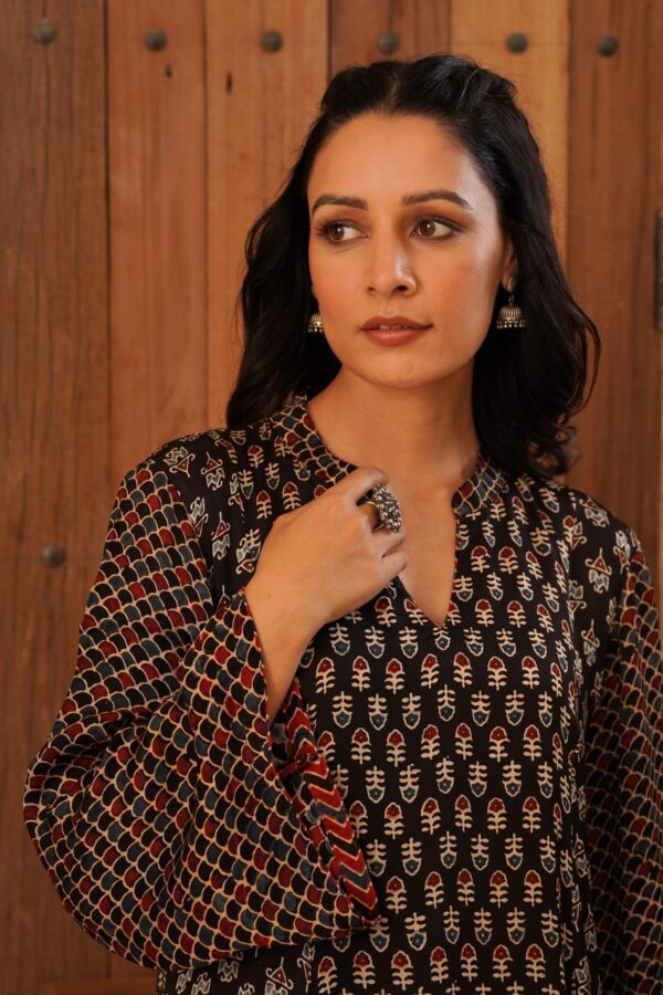 Ajrakh A-Line Kurta with Palazzo in Modal Fabric - Image 2