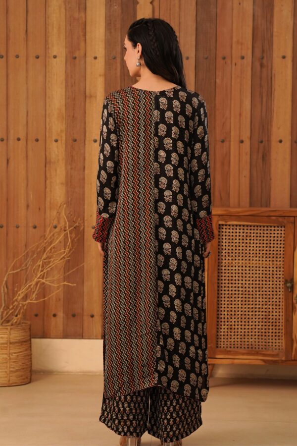 Ajrakh Straight Half-Half Kurta with Palazzo in Modal Fabric - Image 2