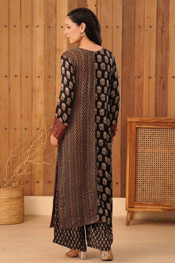 Ajrakh Straight Half-Half Kurta with Palazzo in Modal Fabric - Image 3