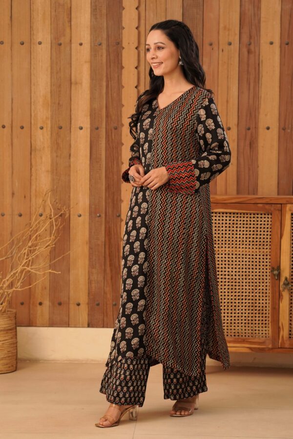 Ajrakh Straight Half-Half Kurta with Palazzo in Modal Fabric - Image 6