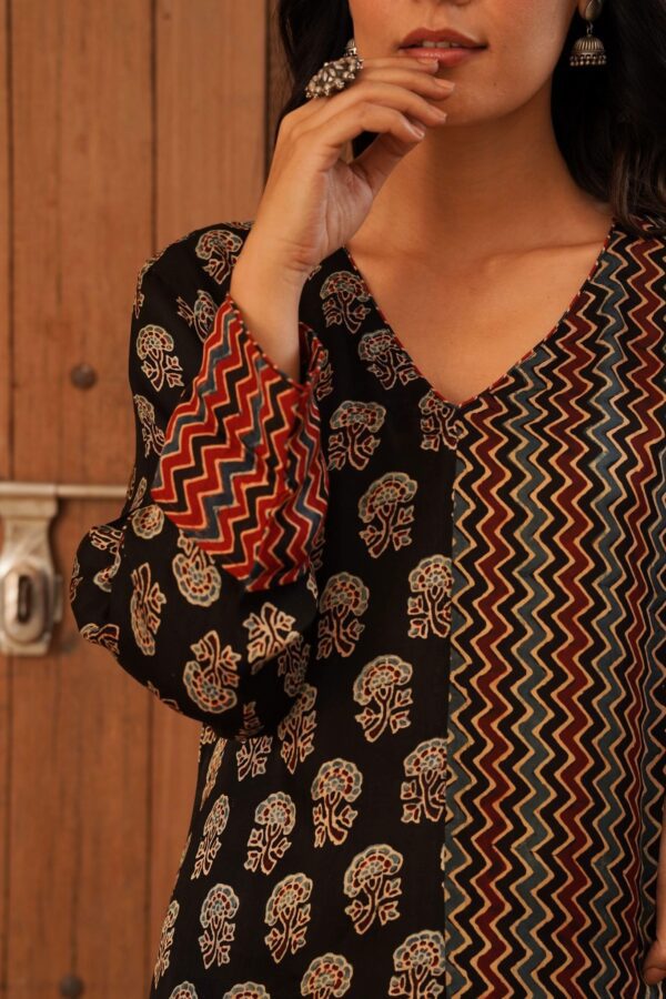 Ajrakh Straight Half-Half Kurta with Palazzo in Modal Fabric - Image 7