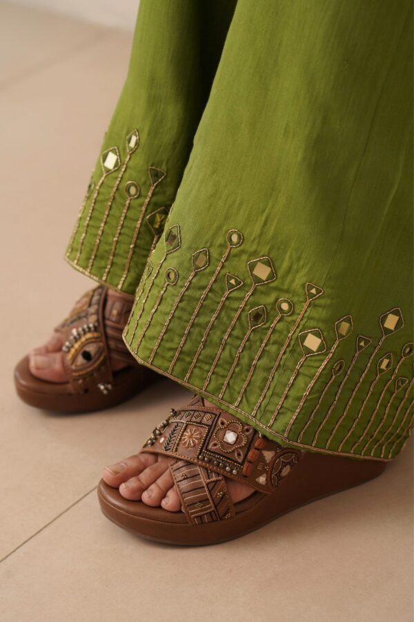 Hand embroidered Kosa Silk Straight Kurta with Side pockets and Palazzo with Rust Organza Duaptta-Set of 3 - Image 10