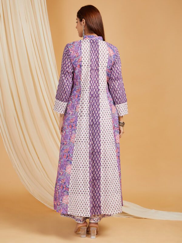 Umbrella Flared Kurta in Hand Block Printed Cotton with Palazzo Set of 2 - Image 2