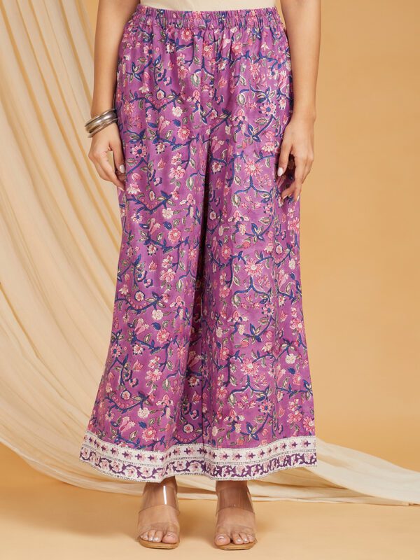 Umbrella Flared Kurta in Hand Block Printed Cotton with Palazzo Set of 2 - Image 6