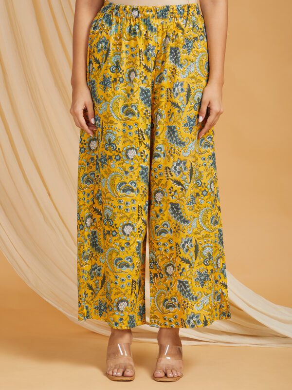Hand Block Printed Cotton Straight Kurta with Side pockets and Palazzo Set of 2 - Image 2