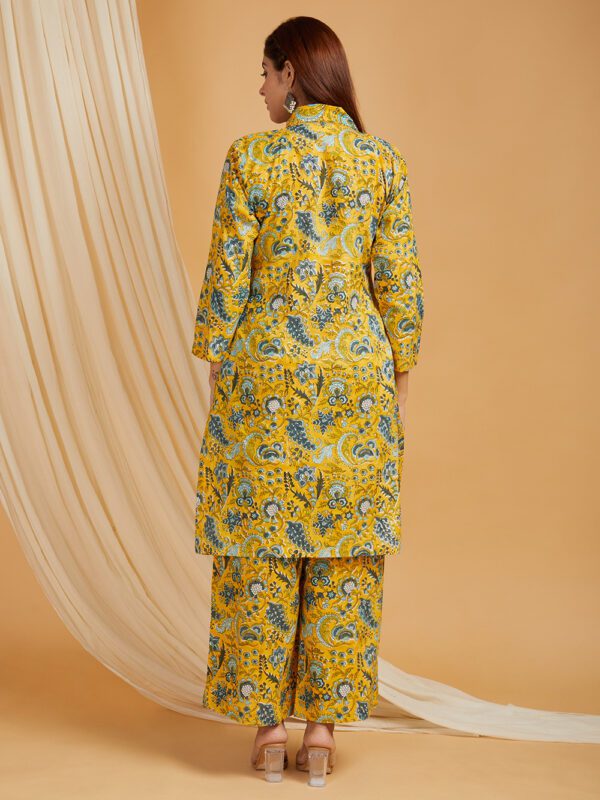 Hand Block Printed Cotton Straight Kurta with Side pockets and Palazzo Set of 2 - Image 3