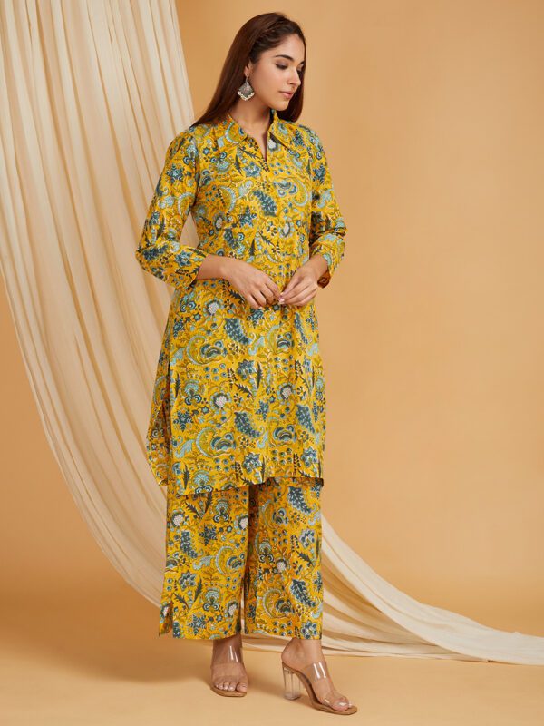 Hand Block Printed Cotton Straight Kurta with Side pockets and Palazzo Set of 2 - Image 5